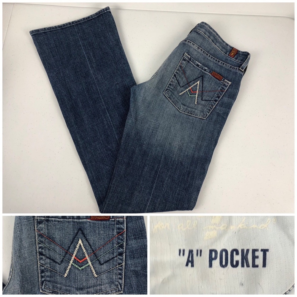7 For All Mankind 30 X 34 (actual) Jeans A Pocket Cotton Blend Flare Size 28